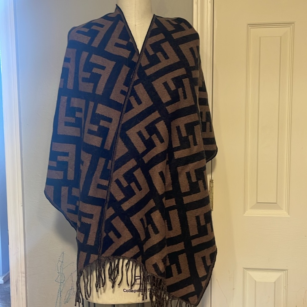 Fendi Brown and Black Logo Wrap Scarf